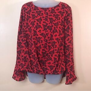 Vince Camuto Red Black Floral Bell Sleeve Blouse Women S